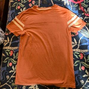 Sherbet Orange Sporty Striped Sleeve T